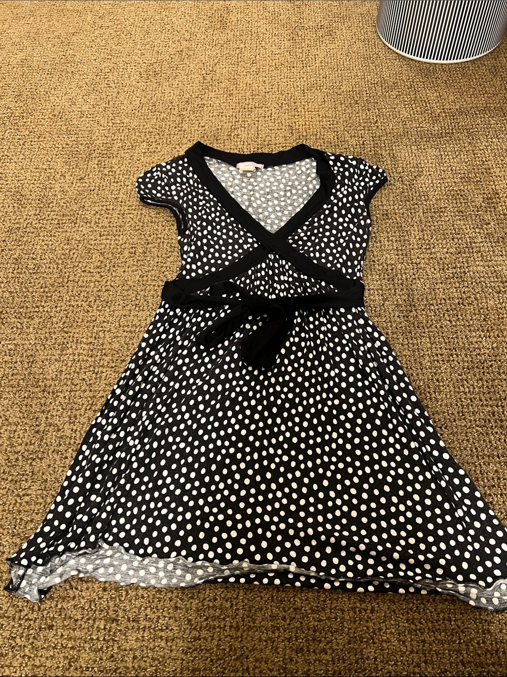 Black Polka Dot Wrap-Style Casual Dress